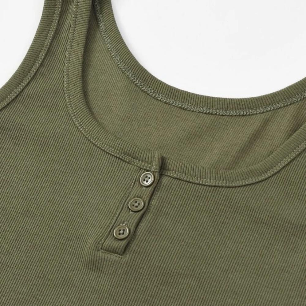 SHEIN Solid Button Rib-Knit Tank Top - Picture 3 of 4